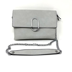 Faux Leather Gray Handbag Detachable Chain Clutch